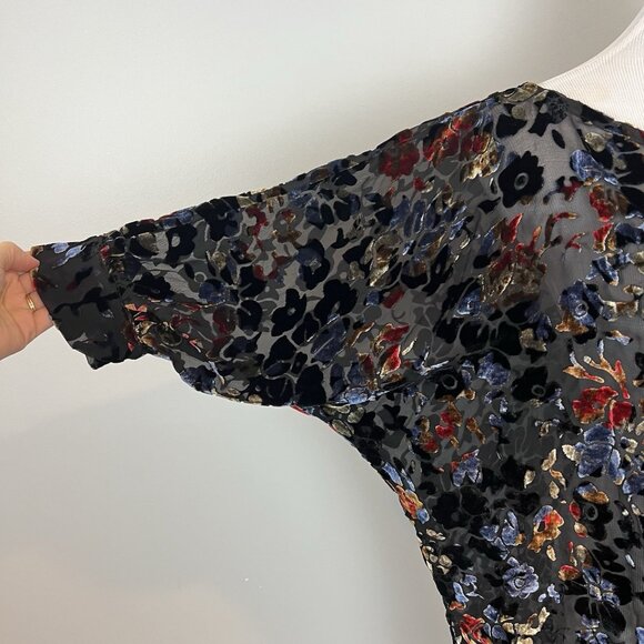 Winter Kate Velvet Burnout Tunic Dress Size Small Sheer Black Navy No Belt - Picture 3 of 11